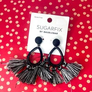 Black teardrop tassel earrings